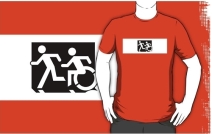 Accessible Means of Egress Icon Exit Sign Wheelchair Wheelie Running Man Symbol by Lee Wilson PWD Disability Emergency Evacuation Adult T-shirt 660