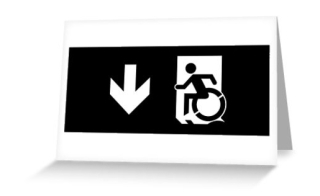 Accessible Means of Egress Icon Exit Sign Wheelchair Wheelie Running Man Symbol by Lee Wilson PWD Disability Emergency Evacuation Greeting Card 111