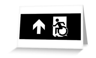 Accessible Means of Egress Icon Exit Sign Wheelchair Wheelie Running Man Symbol by Lee Wilson PWD Disability Emergency Evacuation Greeting Card 117