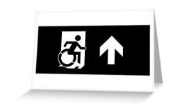 Accessible Means of Egress Icon Exit Sign Wheelchair Wheelie Running Man Symbol by Lee Wilson PWD Disability Emergency Evacuation Greeting Card 123