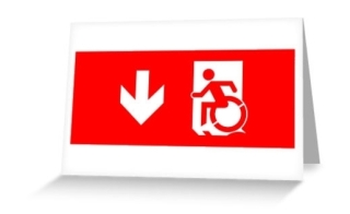 Accessible Means of Egress Icon Exit Sign Wheelchair Wheelie Running Man Symbol by Lee Wilson PWD Disability Emergency Evacuation Greeting Card 126