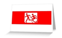 Accessible Means of Egress Icon Exit Sign Wheelchair Wheelie Running Man Symbol by Lee Wilson PWD Disability Emergency Evacuation Greeting Card 12