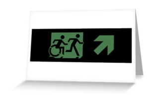 Accessible Means of Egress Icon Exit Sign Wheelchair Wheelie Running Man Symbol by Lee Wilson PWD Disability Emergency Evacuation Greeting Card 2