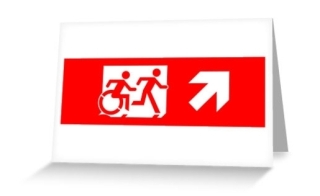 Accessible Means of Egress Icon Exit Sign Wheelchair Wheelie Running Man Symbol by Lee Wilson PWD Disability Emergency Evacuation Greeting Card 22