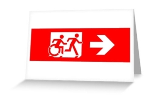Accessible Means of Egress Icon Exit Sign Wheelchair Wheelie Running Man Symbol by Lee Wilson PWD Disability Emergency Evacuation Greeting Card 23