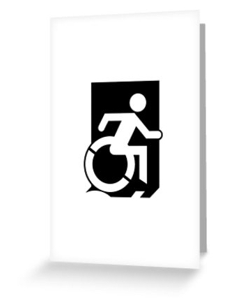 Accessible Means of Egress Icon Exit Sign Wheelchair Wheelie Running Man Symbol by Lee Wilson PWD Disability Emergency Evacuation Greeting Card 31