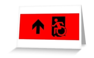 Accessible Means of Egress Icon Exit Sign Wheelchair Wheelie Running Man Symbol by Lee Wilson PWD Disability Emergency Evacuation Greeting Card 36