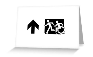 Accessible Means of Egress Icon Exit Sign Wheelchair Wheelie Running Man Symbol by Lee Wilson PWD Disability Emergency Evacuation Greeting Card 45