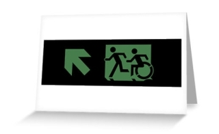 Accessible Means of Egress Icon Exit Sign Wheelchair Wheelie Running Man Symbol by Lee Wilson PWD Disability Emergency Evacuation Greeting Card 55