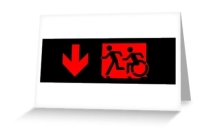 Accessible Means of Egress Icon Exit Sign Wheelchair Wheelie Running Man Symbol by Lee Wilson PWD Disability Emergency Evacuation Greeting Card 80