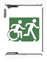 Accessible Means of Egress Icon Exit Sign Wheelchair Wheelie Running Man Symbol by Lee Wilson PWD Disability Emergency Evacuation iPad Case 101