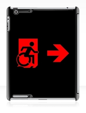 Accessible Means of Egress Icon Exit Sign Wheelchair Wheelie Running Man Symbol by Lee Wilson PWD Disability Emergency Evacuation iPad Case 104