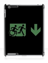 Accessible Means of Egress Icon Exit Sign Wheelchair Wheelie Running Man Symbol by Lee Wilson PWD Disability Emergency Evacuation iPad Case 132