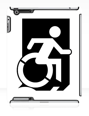 Accessible Means of Egress Icon Exit Sign Wheelchair Wheelie Running Man Symbol by Lee Wilson PWD Disability Emergency Evacuation iPad Case 156