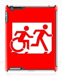Accessible Means of Egress Icon Exit Sign Wheelchair Wheelie Running Man Symbol by Lee Wilson PWD Disability Emergency Evacuation iPad Case 27