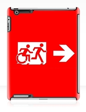 Accessible Means of Egress Icon Exit Sign Wheelchair Wheelie Running Man Symbol by Lee Wilson PWD Disability Emergency Evacuation iPad Case 31