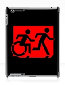 Accessible Means of Egress Icon Exit Sign Wheelchair Wheelie Running Man Symbol by Lee Wilson PWD Disability Emergency Evacuation iPad Case 43