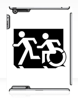 Accessible Means of Egress Icon Exit Sign Wheelchair Wheelie Running Man Symbol by Lee Wilson PWD Disability Emergency Evacuation iPad Case 60