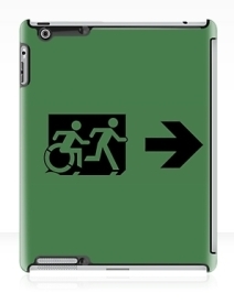 Accessible Means of Egress Icon Exit Sign Wheelchair Wheelie Running Man Symbol by Lee Wilson PWD Disability Emergency Evacuation iPad Case 85