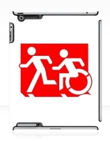 Accessible Means of Egress Icon Exit Sign Wheelchair Wheelie Running Man Symbol by Lee Wilson PWD Disability Emergency Evacuation iPad Case 94