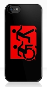 Accessible Means of Egress Icon Exit Sign Wheelchair Wheelie Running Man Symbol by Lee Wilson PWD Disability Emergency Evacuation iPhone Case 111