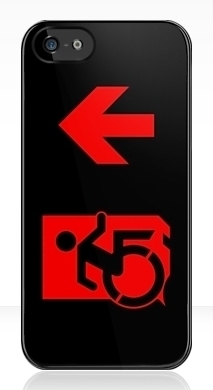 Accessible Means of Egress Icon Exit Sign Wheelchair Wheelie Running Man Symbol by Lee Wilson PWD Disability Emergency Evacuation iPhone Case 124