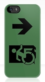Accessible Means of Egress Icon Exit Sign Wheelchair Wheelie Running Man Symbol by Lee Wilson PWD Disability Emergency Evacuation iPhone Case 134
