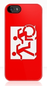 Accessible Means of Egress Icon Exit Sign Wheelchair Wheelie Running Man Symbol by Lee Wilson PWD Disability Emergency Evacuation iPhone Case 14