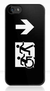 Accessible Means of Egress Icon Exit Sign Wheelchair Wheelie Running Man Symbol by Lee Wilson PWD Disability Emergency Evacuation iPhone Case 148