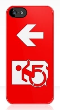 Accessible Means of Egress Icon Exit Sign Wheelchair Wheelie Running Man Symbol by Lee Wilson PWD Disability Emergency Evacuation iPhone Case 15