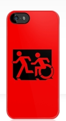 Accessible Means of Egress Icon Exit Sign Wheelchair Wheelie Running Man Symbol by Lee Wilson PWD Disability Emergency Evacuation iPhone Case 153