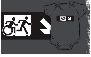 Accessible Means of Egress Icon Exit Sign Wheelchair Wheelie Running Man Symbol by Lee Wilson PWD Disability Emergency Evacuation Kids T-shirt 111