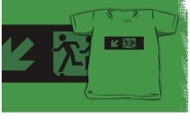 Accessible Means of Egress Icon Exit Sign Wheelchair Wheelie Running Man Symbol by Lee Wilson PWD Disability Emergency Evacuation Kids T-shirt 115