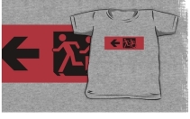 Accessible Means of Egress Icon Exit Sign Wheelchair Wheelie Running Man Symbol by Lee Wilson PWD Disability Emergency Evacuation Kids T-shirt 12
