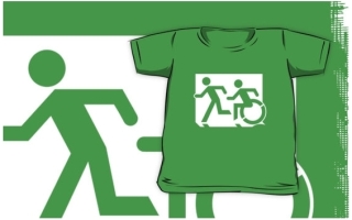 Accessible Means of Egress Icon Exit Sign Wheelchair Wheelie Running Man Symbol by Lee Wilson PWD Disability Emergency Evacuation Kids T-shirt 148