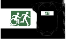 Accessible Means of Egress Icon Exit Sign Wheelchair Wheelie Running Man Symbol by Lee Wilson PWD Disability Emergency Evacuation Kids T-shirt 181