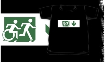 Accessible Means of Egress Icon Exit Sign Wheelchair Wheelie Running Man Symbol by Lee Wilson PWD Disability Emergency Evacuation Kids T-shirt 183