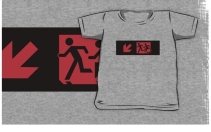 Accessible Means of Egress Icon Exit Sign Wheelchair Wheelie Running Man Symbol by Lee Wilson PWD Disability Emergency Evacuation Kids T-shirt 188