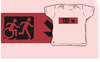 Accessible Means of Egress Icon Exit Sign Wheelchair Wheelie Running Man Symbol by Lee Wilson PWD Disability Emergency Evacuation Kids T-shirt 20