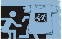 Accessible Means of Egress Icon Exit Sign Wheelchair Wheelie Running Man Symbol by Lee Wilson PWD Disability Emergency Evacuation Kids T-shirt 214