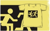 Accessible Means of Egress Icon Exit Sign Wheelchair Wheelie Running Man Symbol by Lee Wilson PWD Disability Emergency Evacuation Kids T-shirt 229