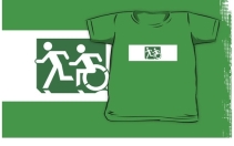 Accessible Means of Egress Icon Exit Sign Wheelchair Wheelie Running Man Symbol by Lee Wilson PWD Disability Emergency Evacuation Kids T-shirt 232