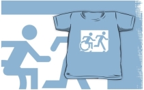 Accessible Means of Egress Icon Exit Sign Wheelchair Wheelie Running Man Symbol by Lee Wilson PWD Disability Emergency Evacuation Kids T-shirt 250