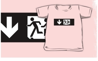 Accessible Means of Egress Icon Exit Sign Wheelchair Wheelie Running Man Symbol by Lee Wilson PWD Disability Emergency Evacuation Kids T-shirt 264