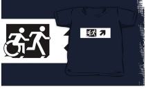 Accessible Means of Egress Icon Exit Sign Wheelchair Wheelie Running Man Symbol by Lee Wilson PWD Disability Emergency Evacuation Kids T-shirt 265