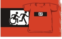 Accessible Means of Egress Icon Exit Sign Wheelchair Wheelie Running Man Symbol by Lee Wilson PWD Disability Emergency Evacuation Kids T-shirt 277