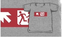 Accessible Means of Egress Icon Exit Sign Wheelchair Wheelie Running Man Symbol by Lee Wilson PWD Disability Emergency Evacuation Kids T-shirt 36
