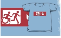 Accessible Means of Egress Icon Exit Sign Wheelchair Wheelie Running Man Symbol by Lee Wilson PWD Disability Emergency Evacuation Kids T-shirt 44