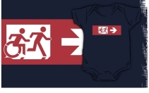 Accessible Means of Egress Icon Exit Sign Wheelchair Wheelie Running Man Symbol by Lee Wilson PWD Disability Emergency Evacuation Kids T-shirt 50