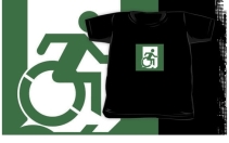 Accessible Means of Egress Icon Exit Sign Wheelchair Wheelie Running Man Symbol by Lee Wilson PWD Disability Emergency Evacuation Kids T-shirt 57